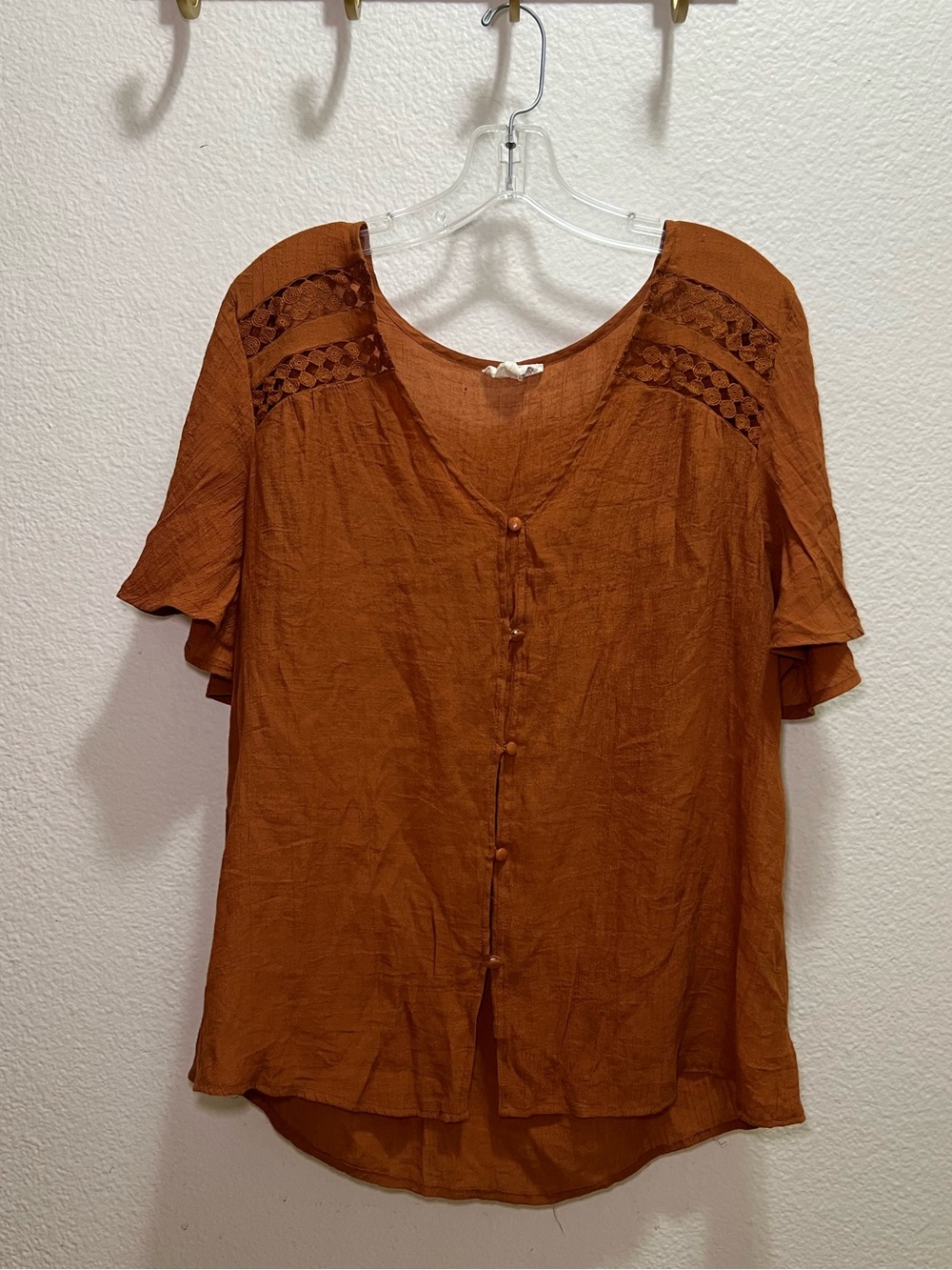 Orange Boho V-Neck Button Front Women’s Blouse Size XL
